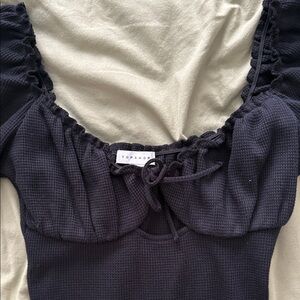 Topshop Waffle black puff sleeve bodysuit